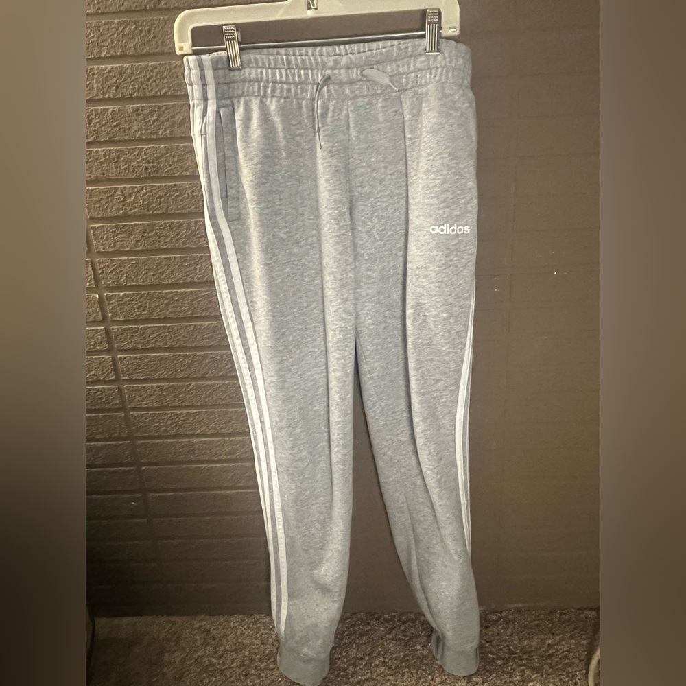 adidas Gray Track Joggers with White Three Stripes